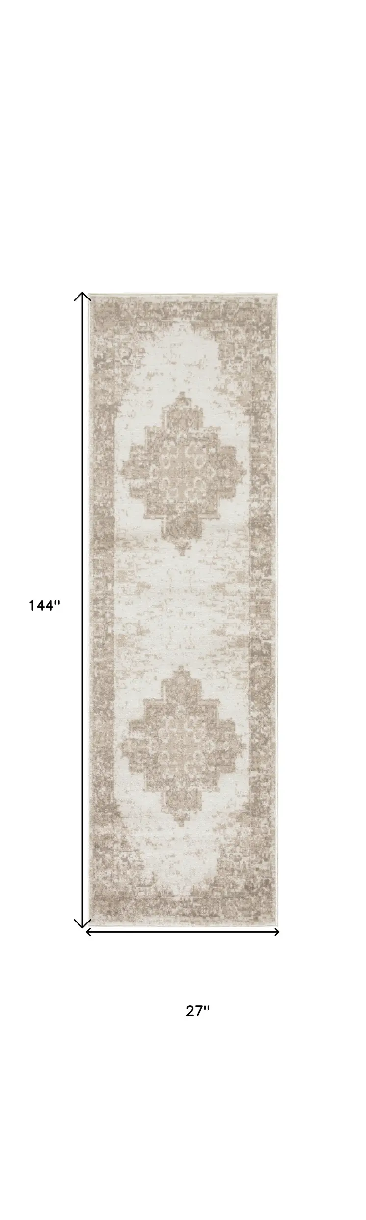12' Ivory Floral Power Loom Runner Rug