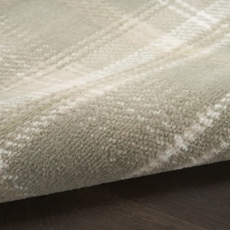 12' Olive Green and Ivory Plaid Runner Rug