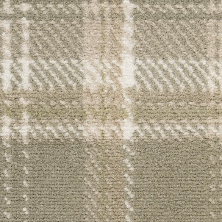 12' Olive Green and Ivory Plaid Runner Rug
