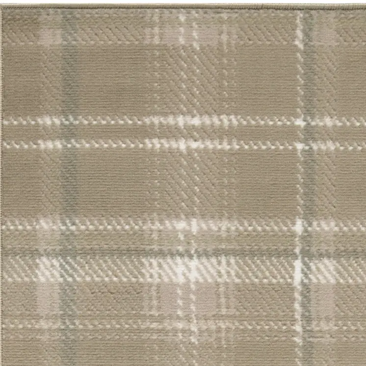 12' Taupe and Ivory Plaid Runner Rug