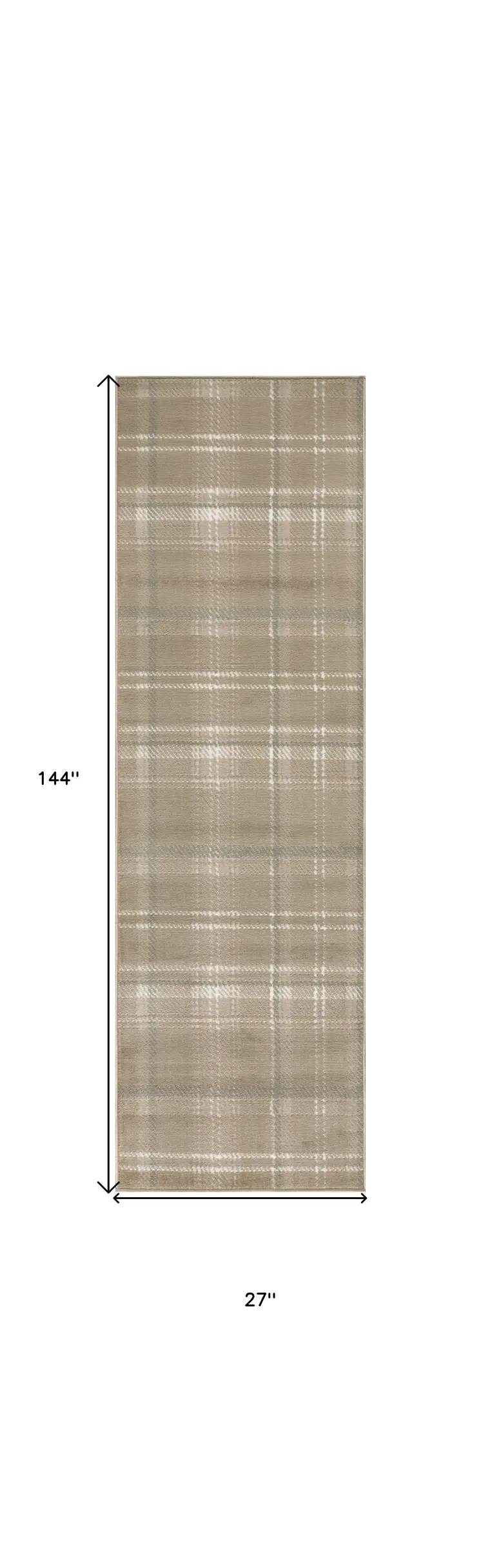 12' Taupe and Ivory Plaid Runner Rug