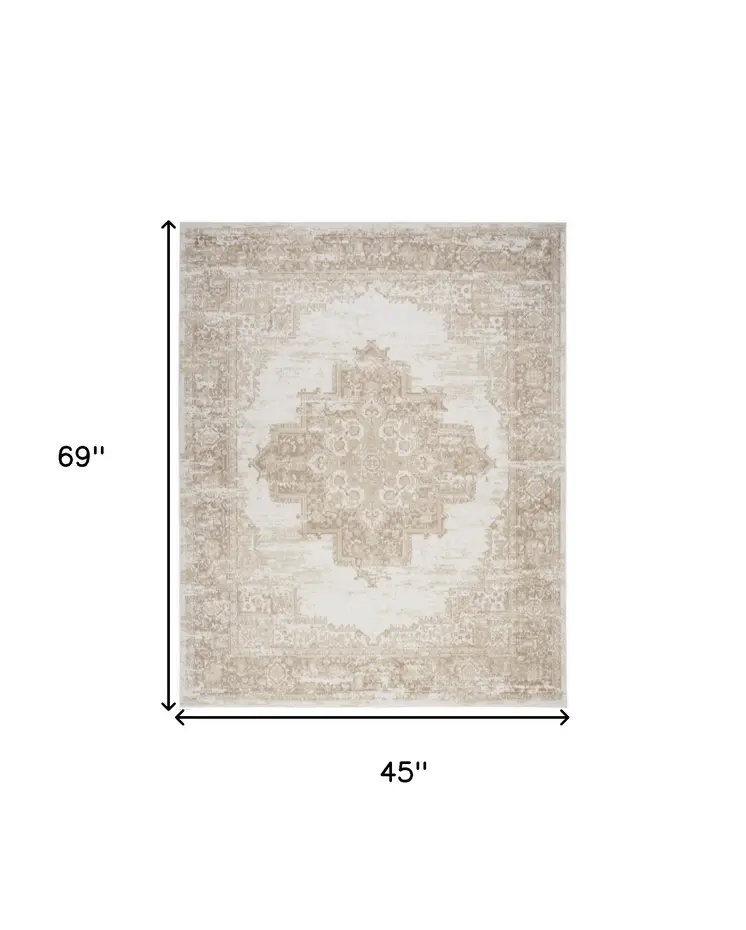 4' X 6' Ivory Floral Power Loom Area Rug