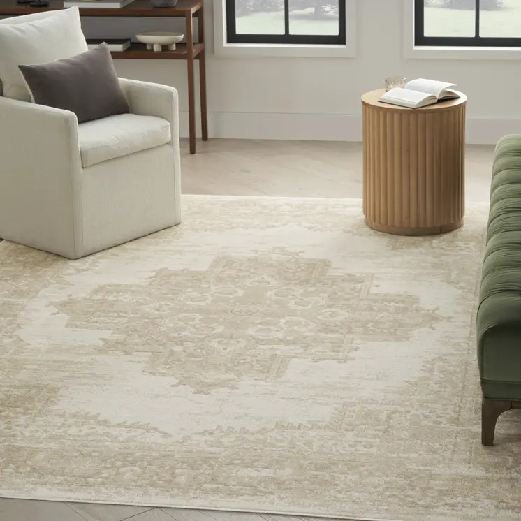 4' X 6' Ivory Floral Power Loom Area Rug