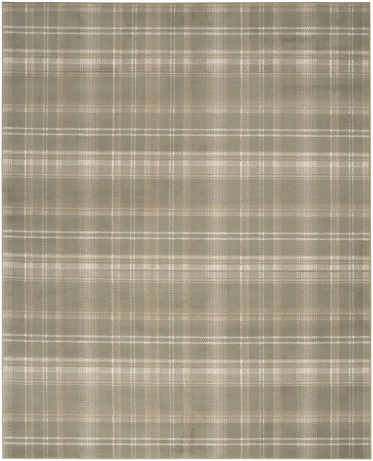 4' X 6' Olive Green and Ivory Plaid Area Rug