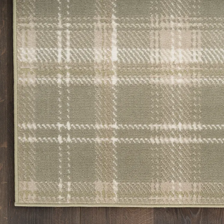 4' X 6' Olive Green and Ivory Plaid Area Rug