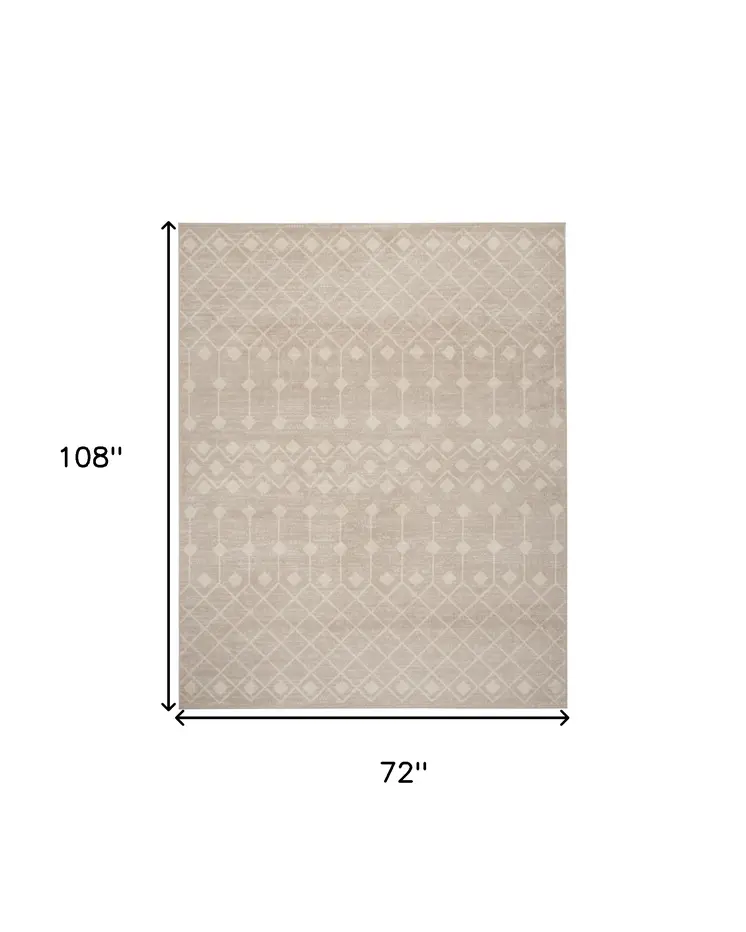 6' X 9' Beige Geometric Power Loom Area Rug