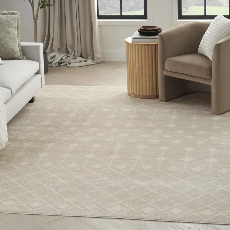 6' X 9' Beige Geometric Power Loom Area Rug