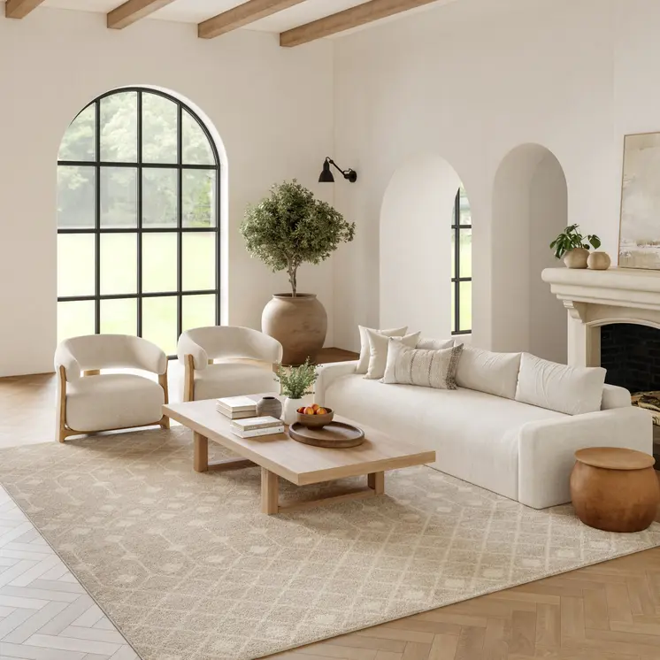 6' X 9' Beige Geometric Power Loom Area Rug
