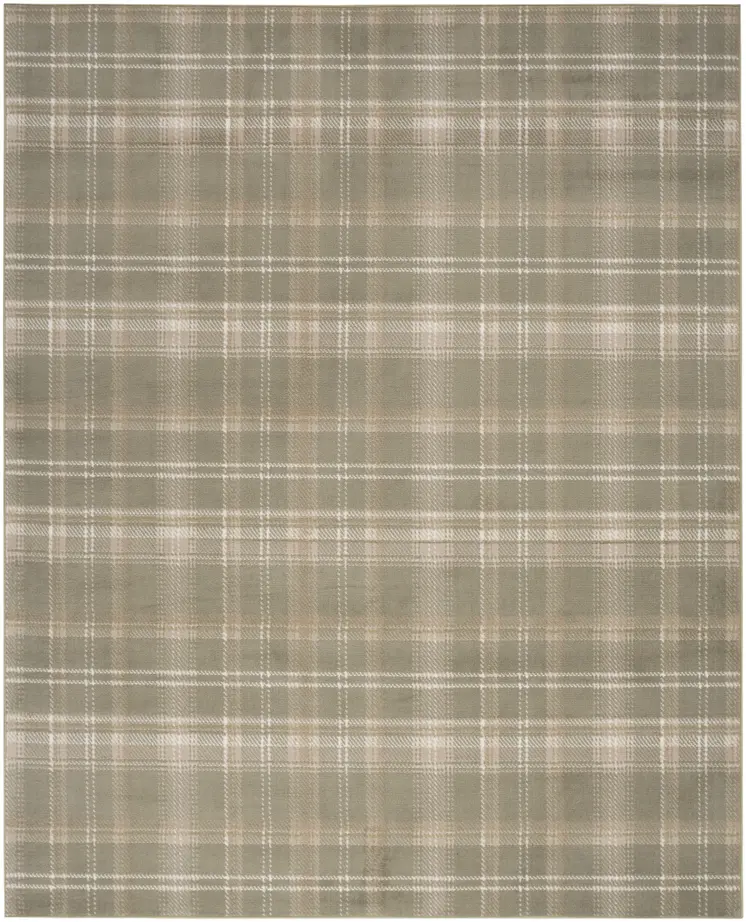 6' X 9' Olive Green and Ivory Plaid Area Rug