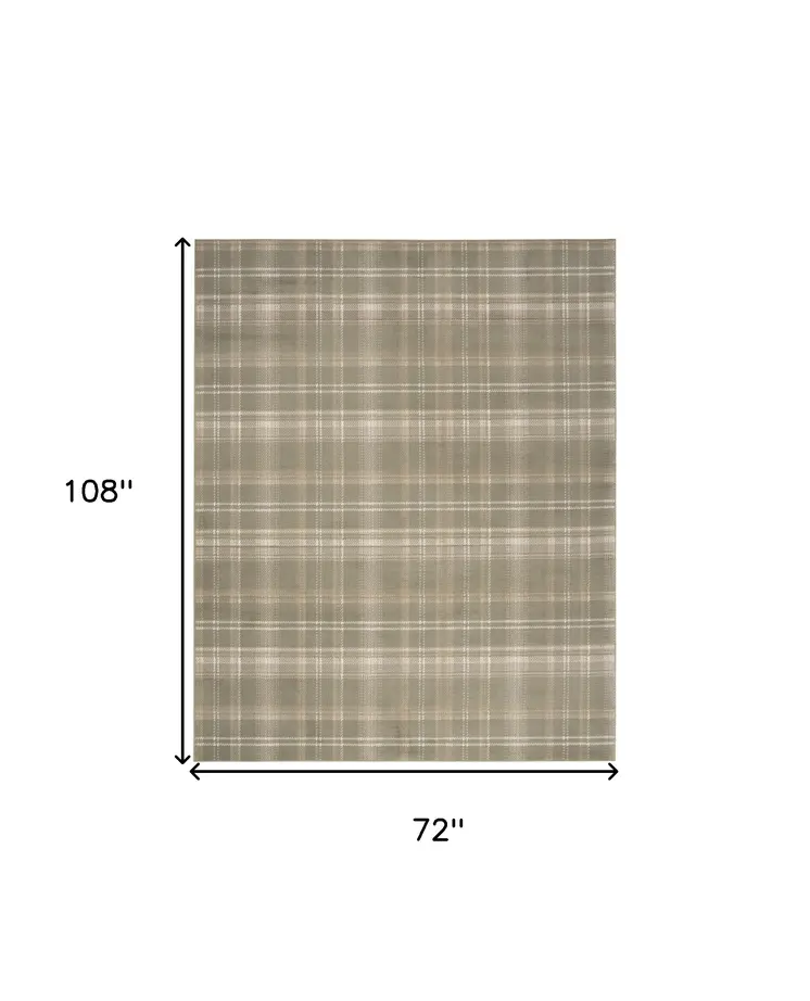 6' X 9' Olive Green and Ivory Plaid Area Rug