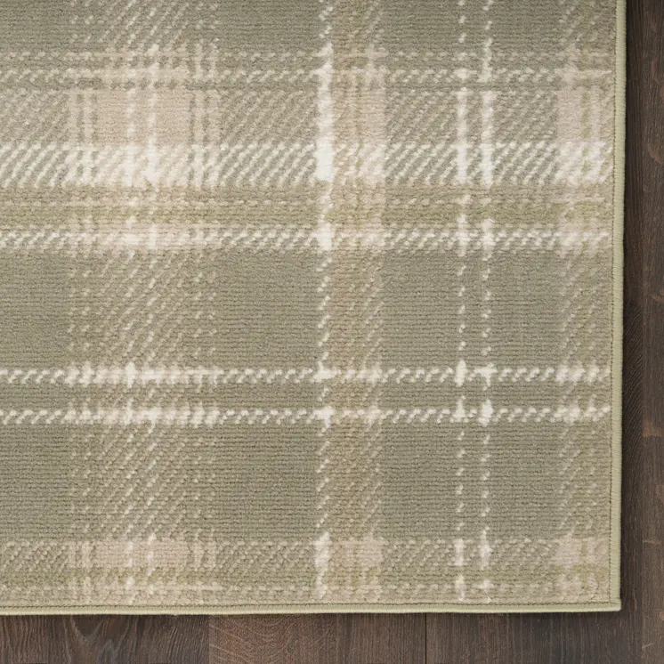 6' X 9' Olive Green and Ivory Plaid Area Rug