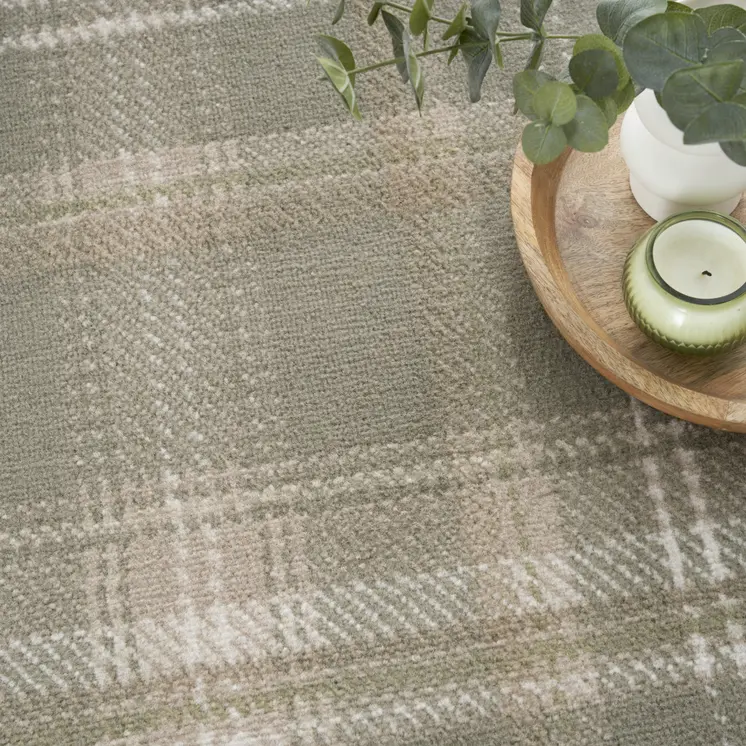6' X 9' Olive Green and Ivory Plaid Area Rug