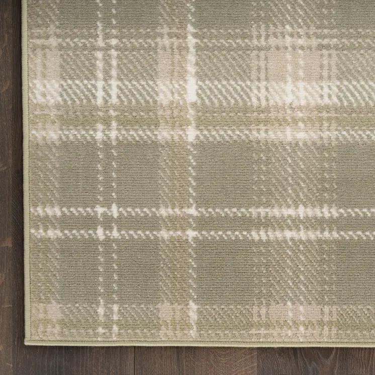 6' X 9' Olive Green and Ivory Plaid Area Rug
