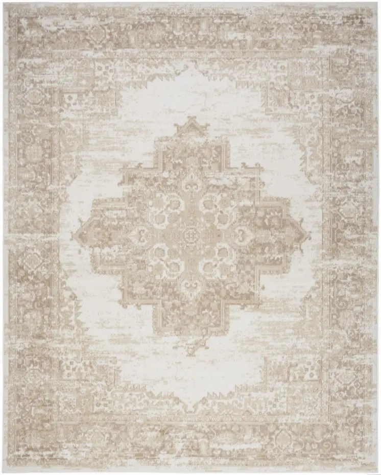7' X 10' Ivory Floral Power Loom Area Rug
