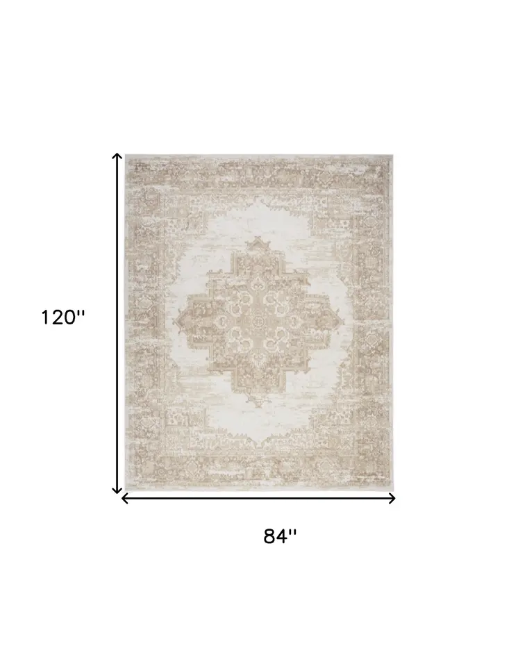 7' X 10' Ivory Floral Power Loom Area Rug