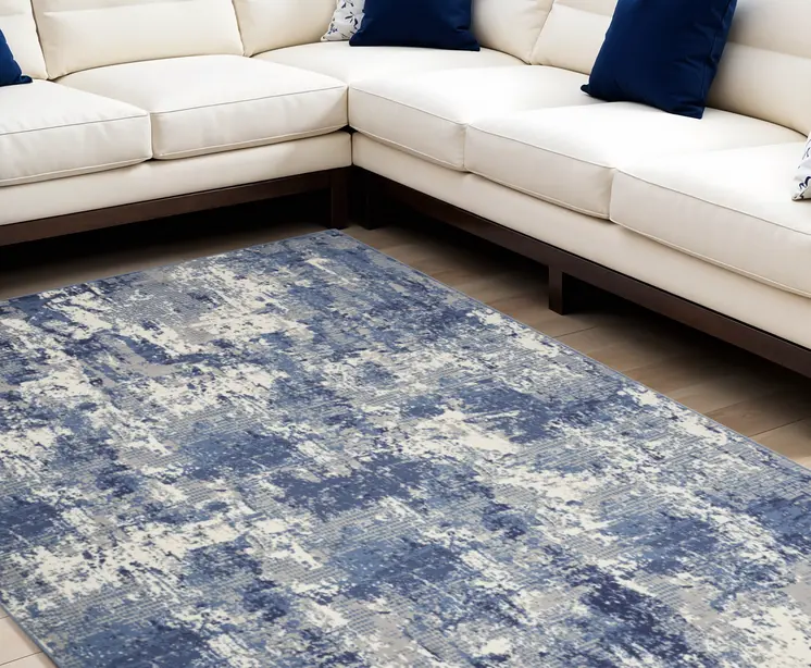 7' X 10' Blue Abstract Power Loom Area Rug