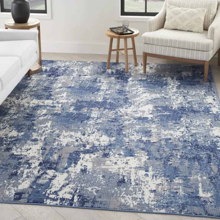 7' X 10' Blue Abstract Power Loom Area Rug