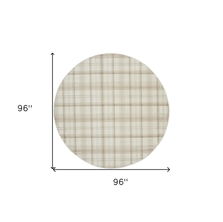 8' Ivory Plaid Power Loom Round Rug