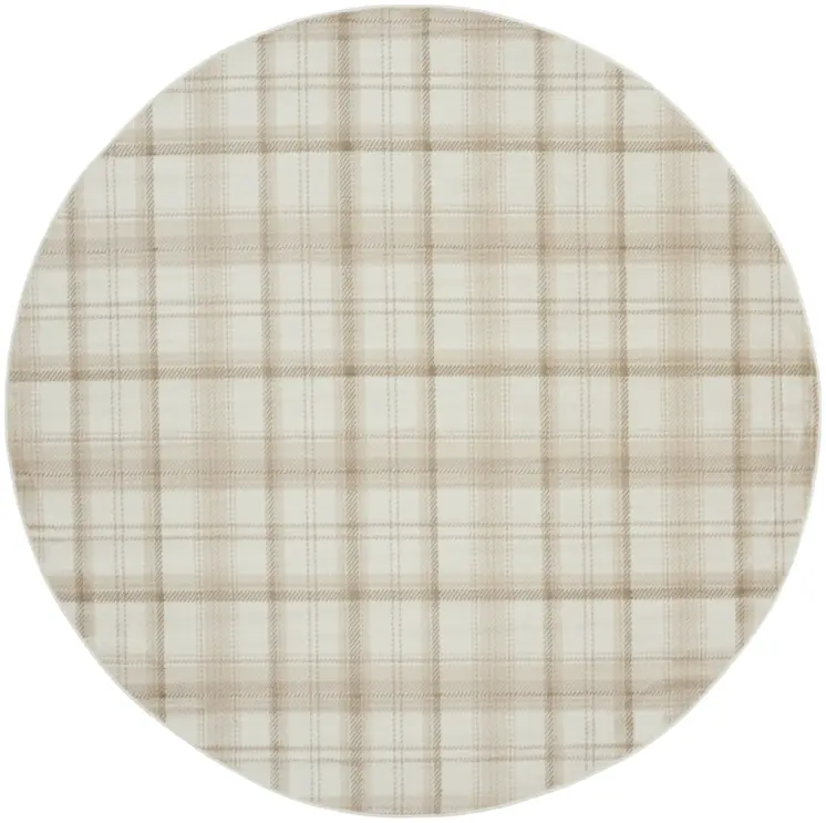 8' Ivory Plaid Power Loom Round Rug