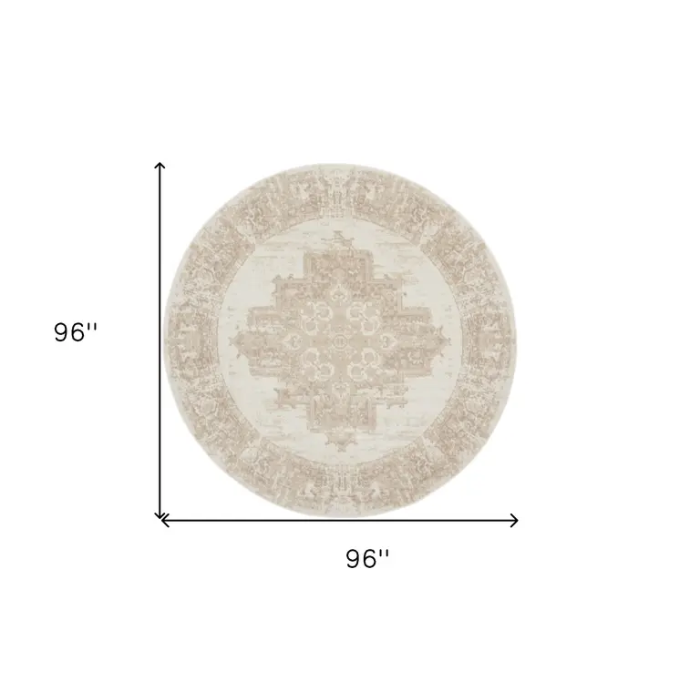 8' Ivory Floral Power Loom Round Rug