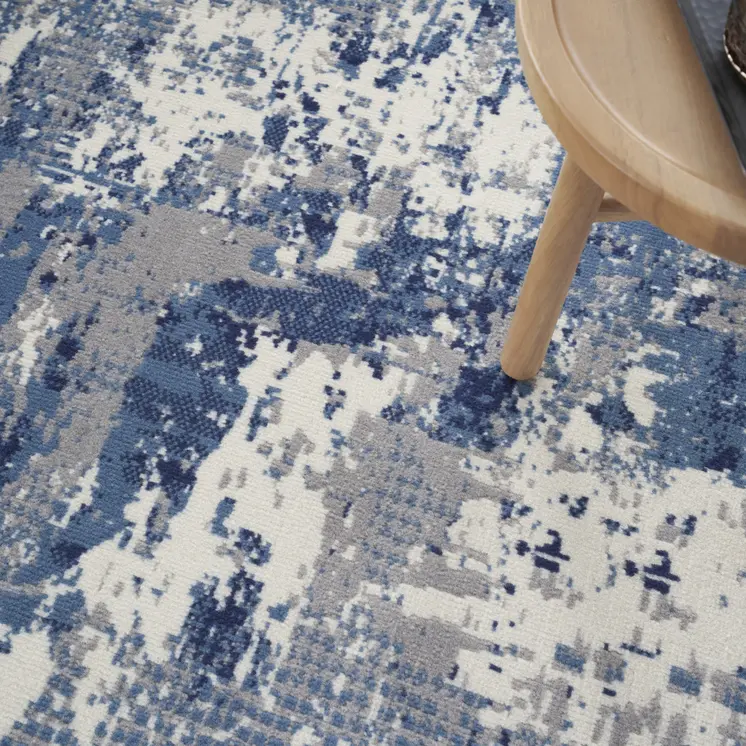 8' Blue Abstract Power Loom Round Rug