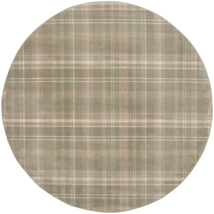8' Olive Green and Ivory Plaid Round Rug