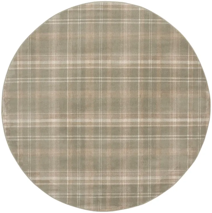 8' Olive Green and Ivory Plaid Round Rug
