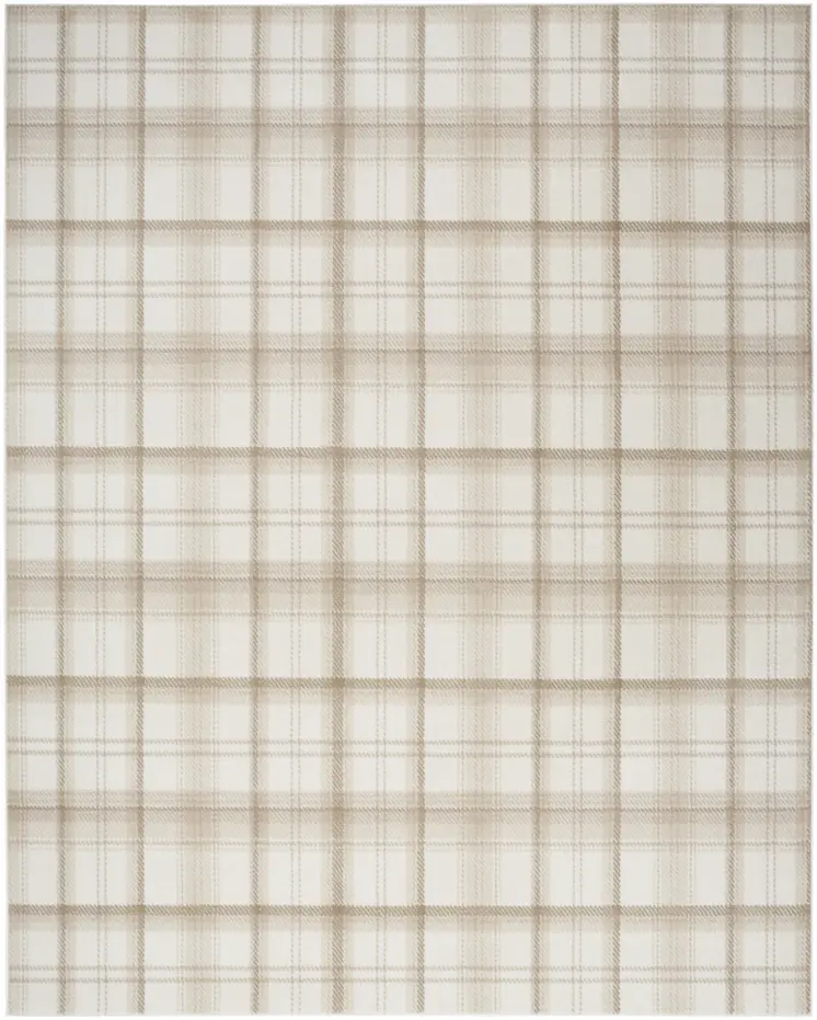 9' X 12' Ivory Plaid Power Loom Area Rug