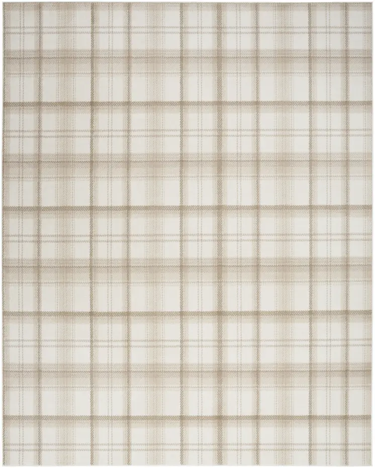 9' X 12' Ivory Plaid Power Loom Area Rug