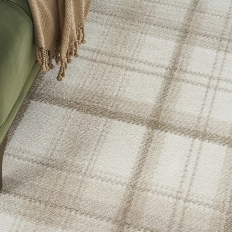 9' X 12' Ivory Plaid Power Loom Area Rug