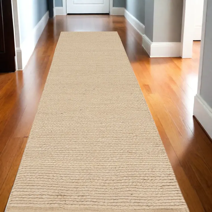 10' Beige Jute Hand Woven Runner Rug
