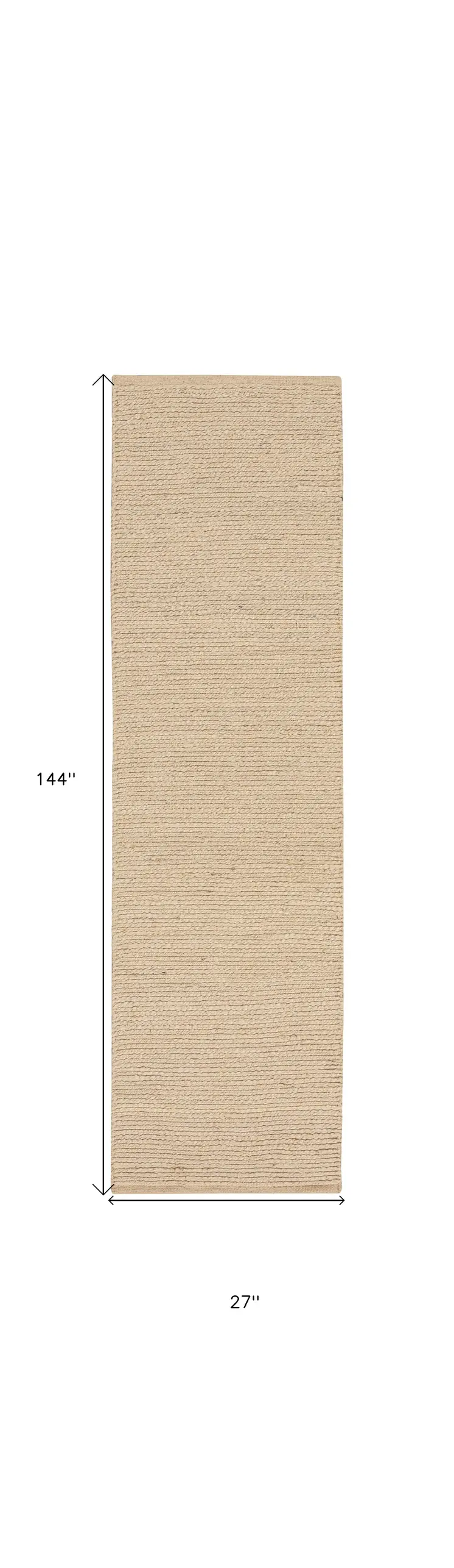 12' Beige Jute Hand Woven Runner Rug