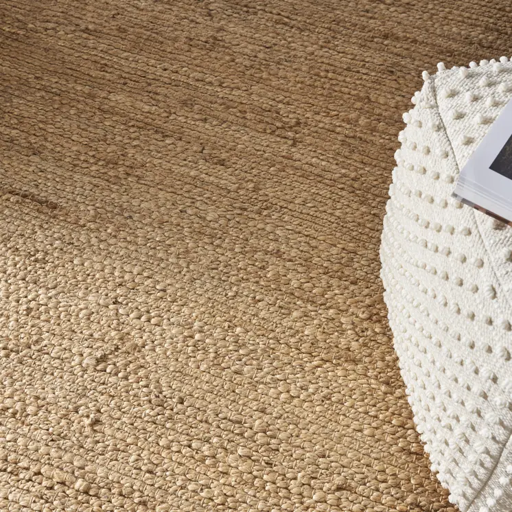 4' Beige Jute Hand Woven Square Rug
