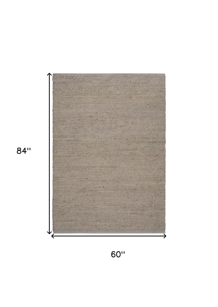 5' X 7' Gray Jute Hand Woven Area Rug