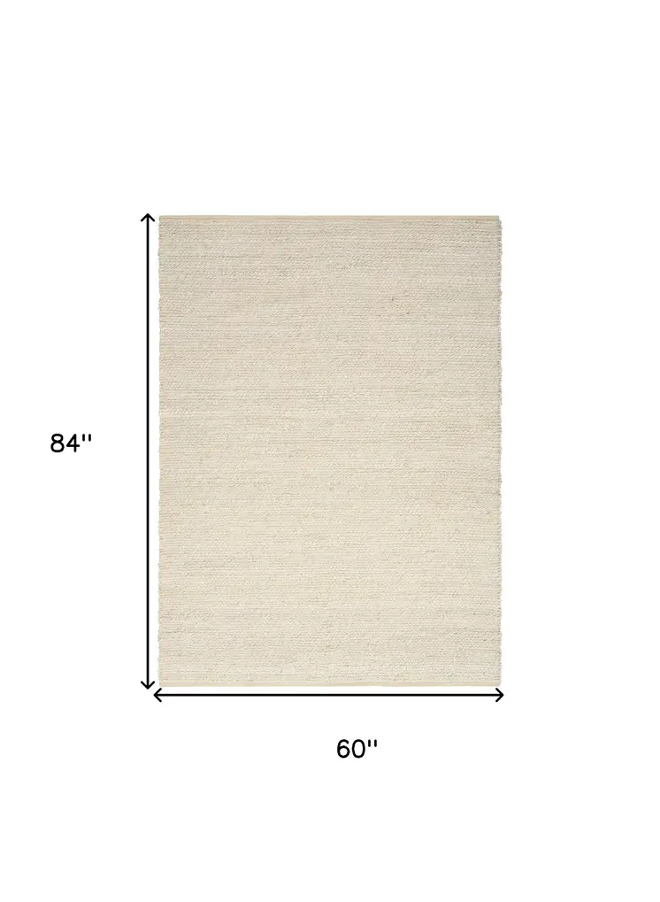 5' X 7' Ivory Jute Hand Woven Area Rug