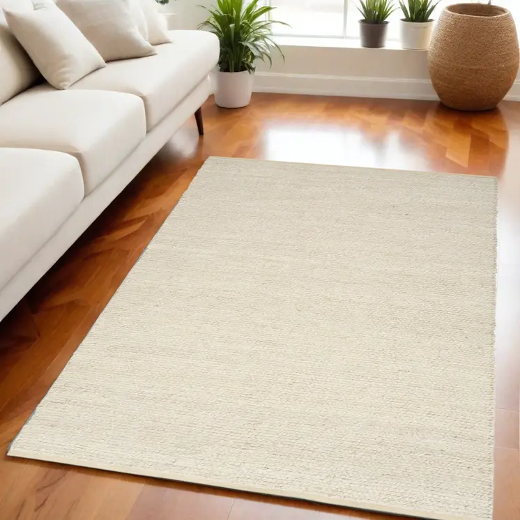5' X 7' Ivory Jute Hand Woven Area Rug