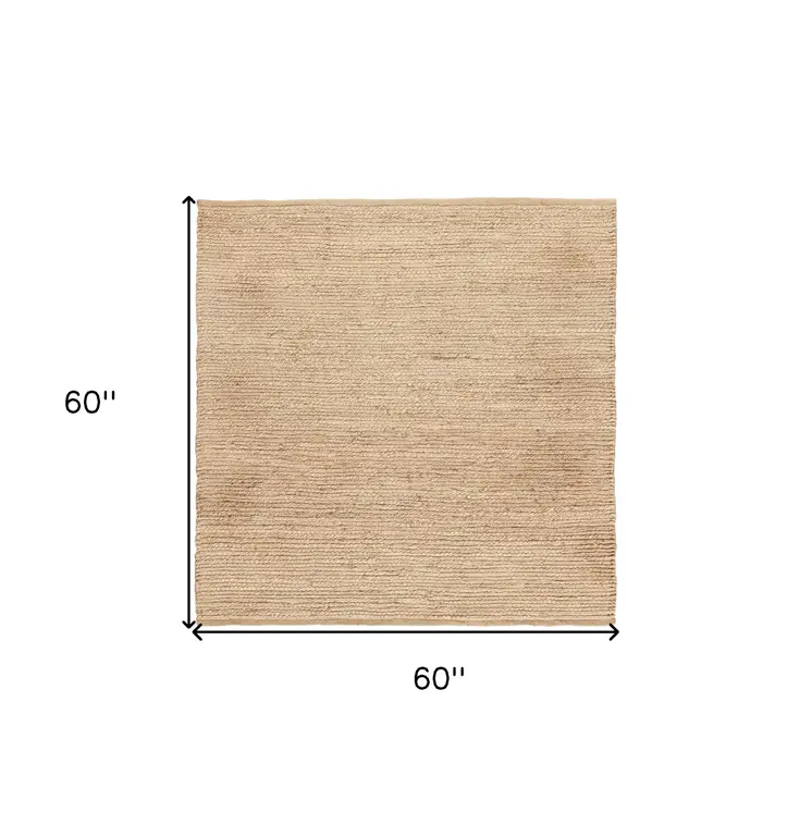 5' Beige Jute Hand Woven Square Rug