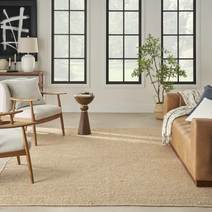 7' X 10' Beige Jute Hand Woven Area Rug