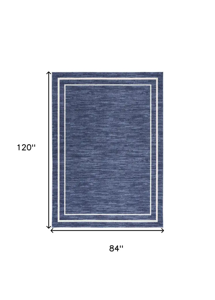 7' X 10' Navy Blue And Ivory Indoor Outdoor Area Rug