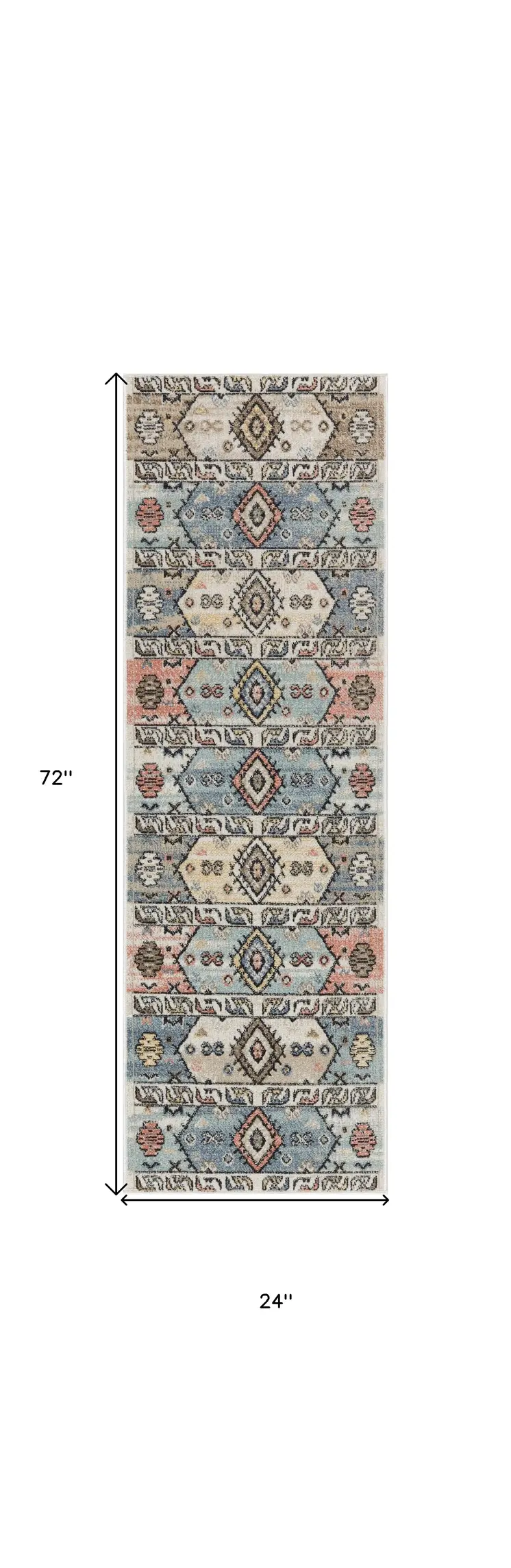 6' Ivory Tan And Blue Geometric Flatweave Runner Rug