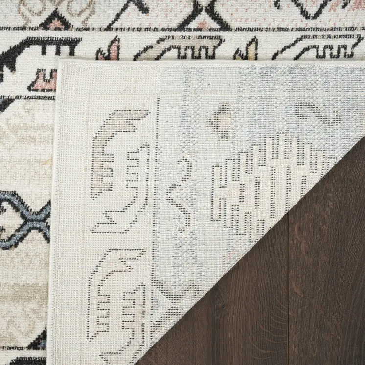 6' Ivory Tan And Blue Geometric Flatweave Runner Rug