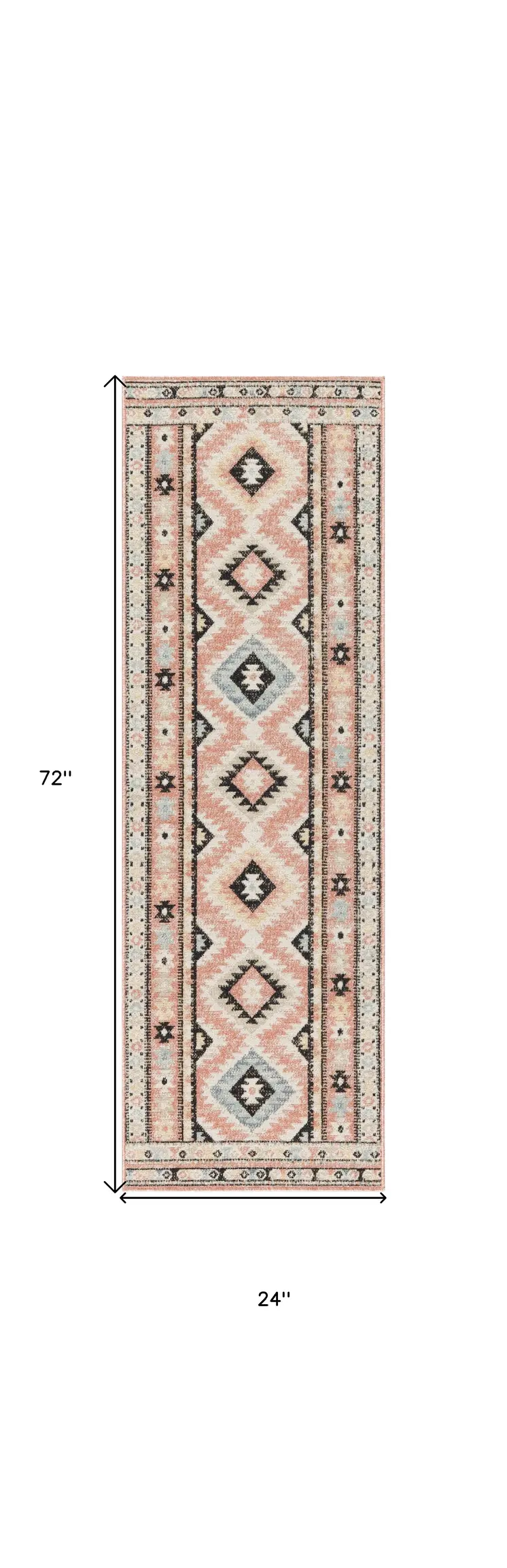 6' Ivory Pink And Black Geometric Flatweave Runner Rug