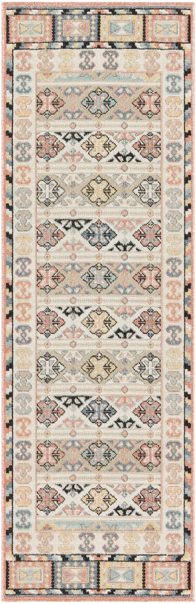 6' Ivory Tan And Black Geometric Flatweave Runner Rug