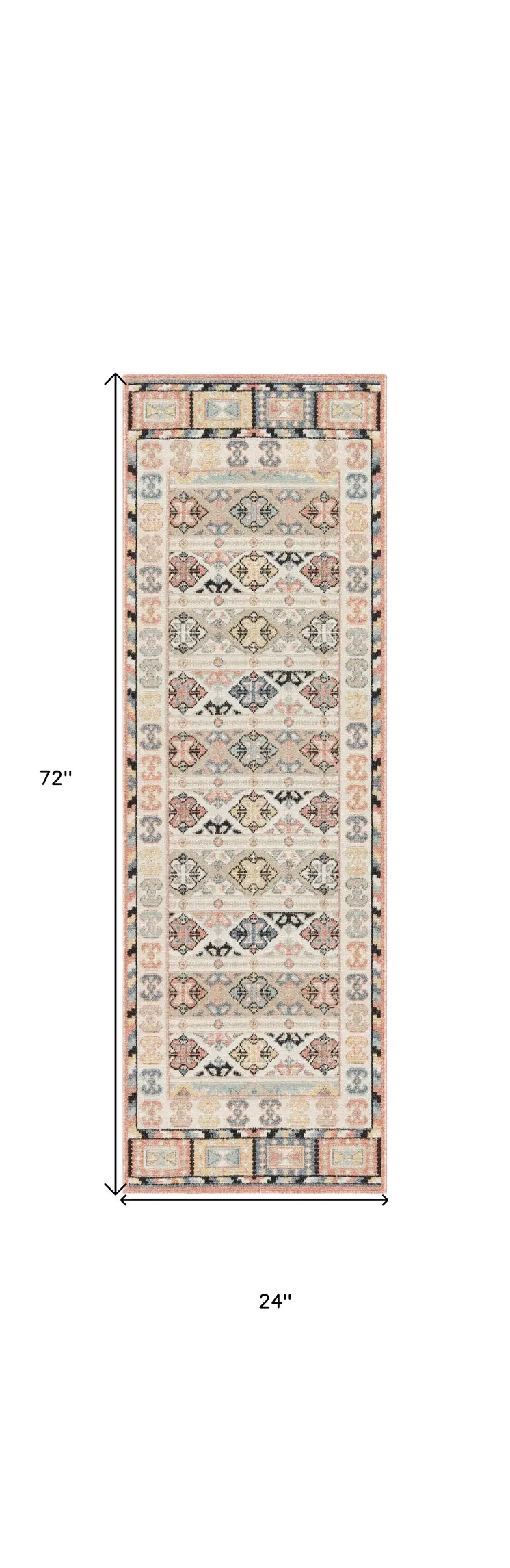 6' Ivory Tan And Black Geometric Flatweave Runner Rug