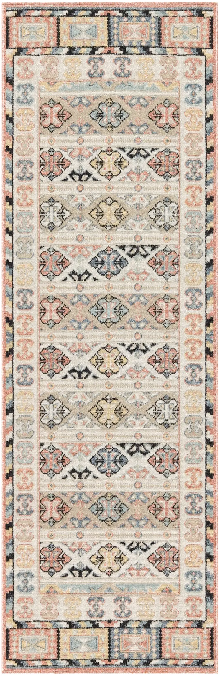 6' Ivory Tan And Black Geometric Flatweave Runner Rug