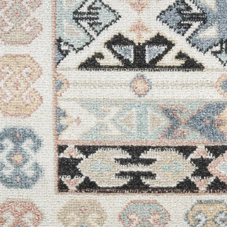 6' Ivory Tan And Black Geometric Flatweave Runner Rug