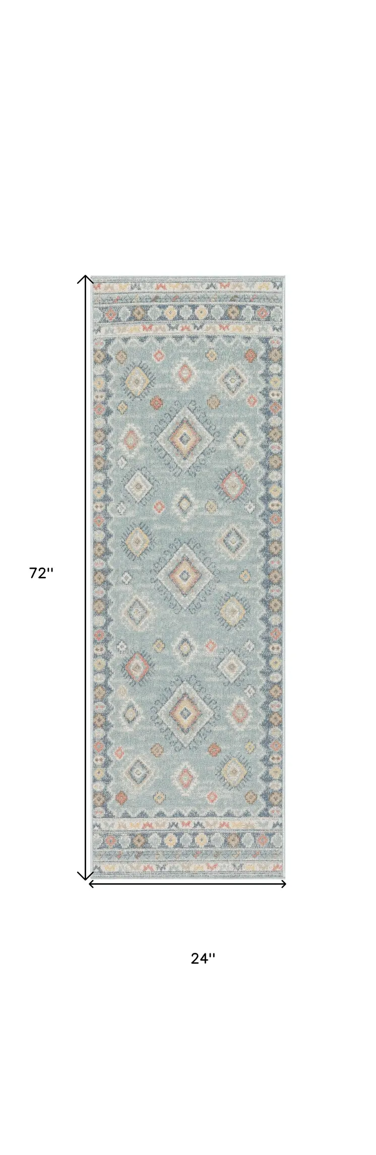 6' Blue Light Blue and Orange Geometric Flatweave Runner Rug