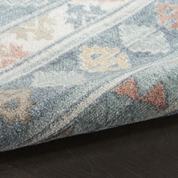6' Blue Light Blue and Orange Geometric Flatweave Runner Rug