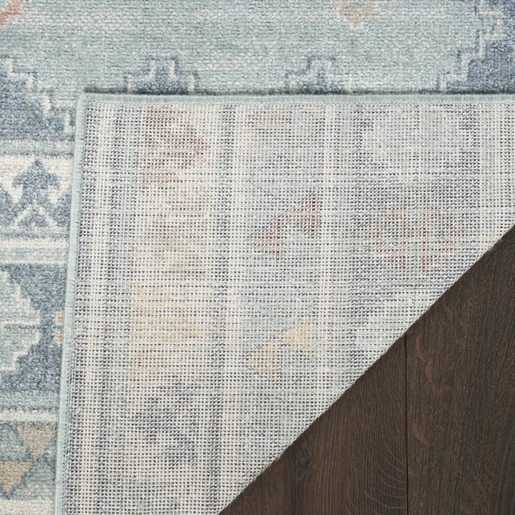 6' Blue Light Blue and Orange Geometric Flatweave Runner Rug