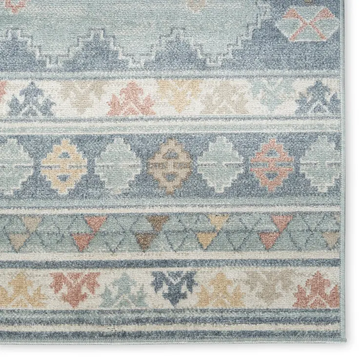 6' Blue Light Blue and Orange Geometric Flatweave Runner Rug
